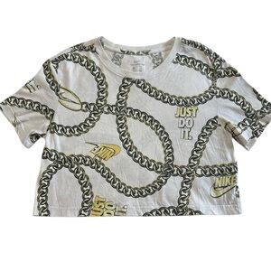 Nike Glam Dunk Short Sleeve Cropped Bling Chain Design White Gold Size S